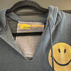 Aviator Nation size small split neck smiley hoodie in charcoal